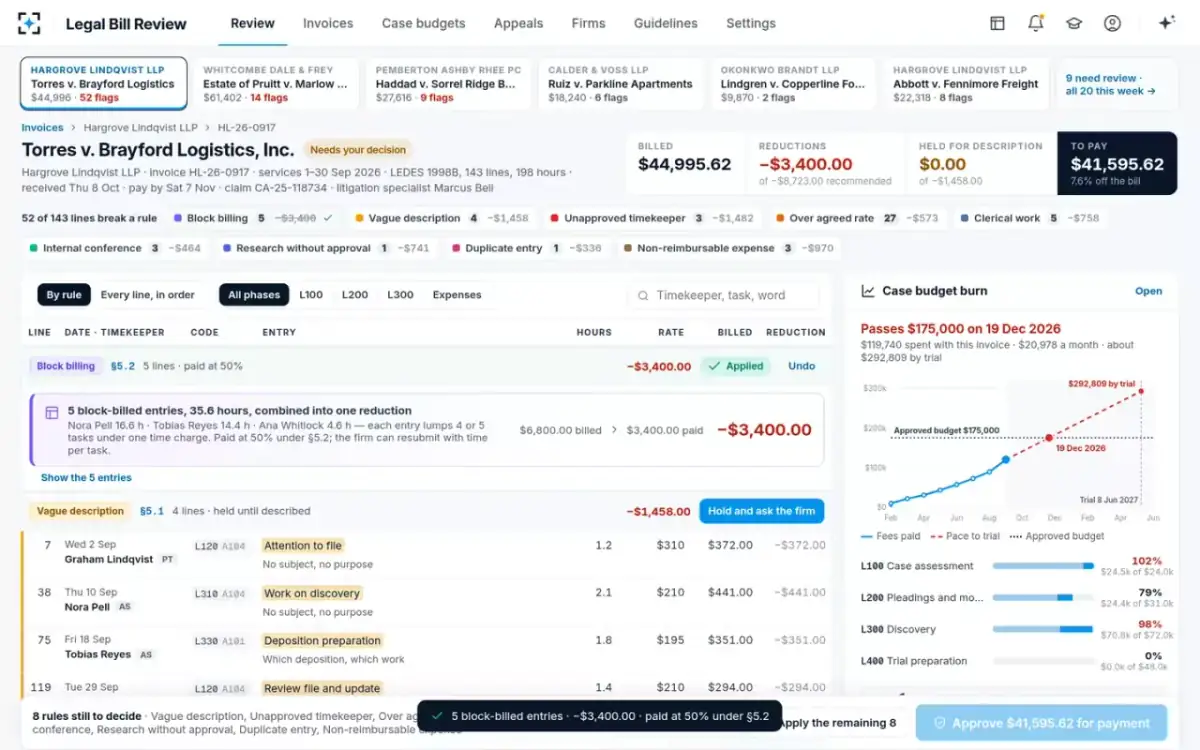 Legal Bill Review — Block billing applied