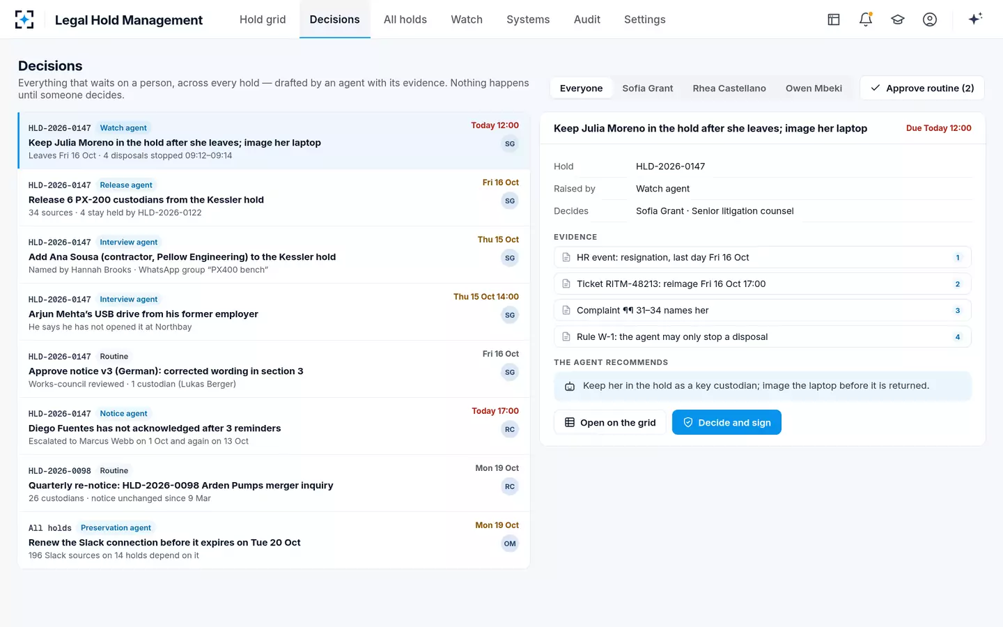 Legal Hold Management — Decisions