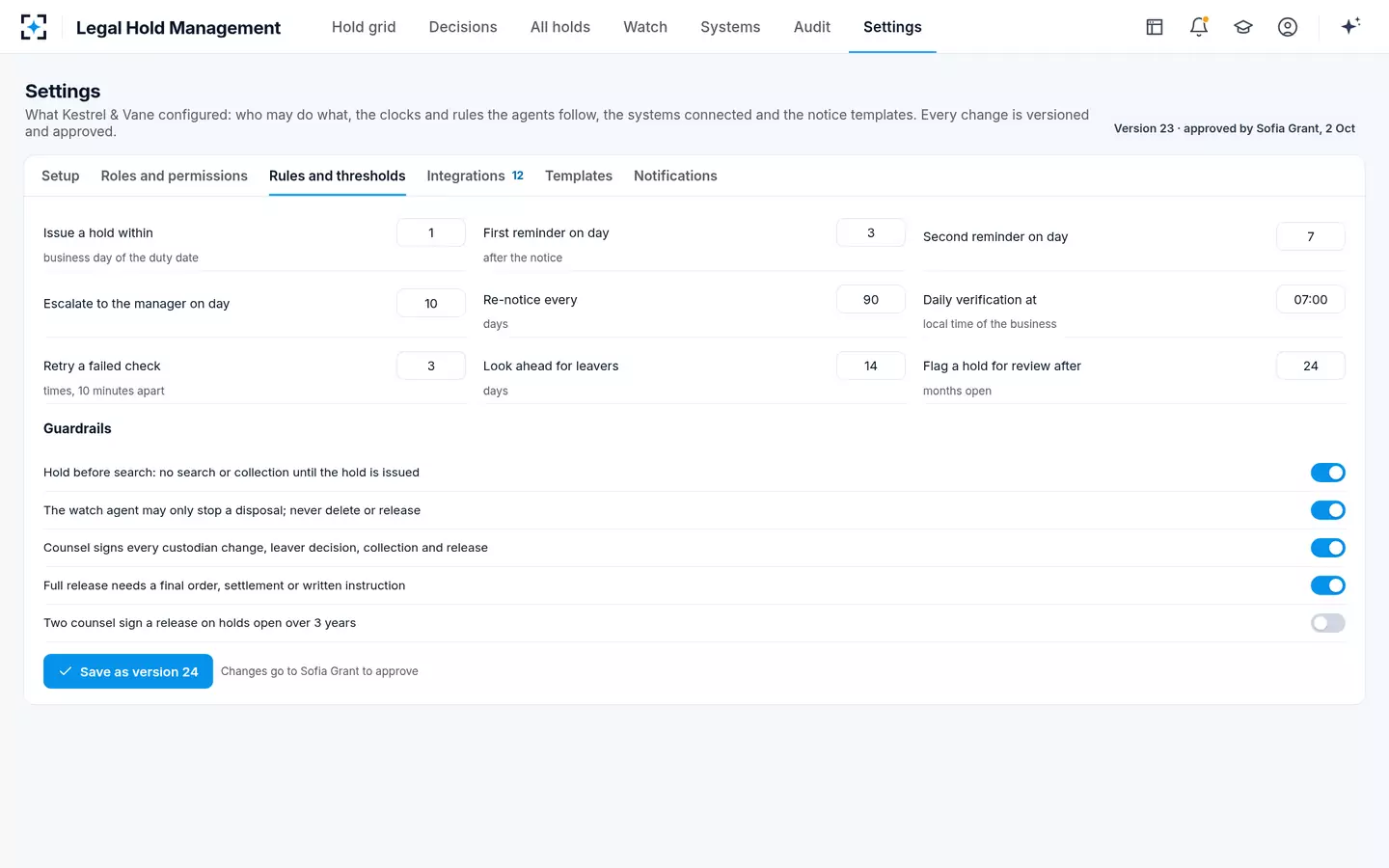 Legal Hold Management — Your rules