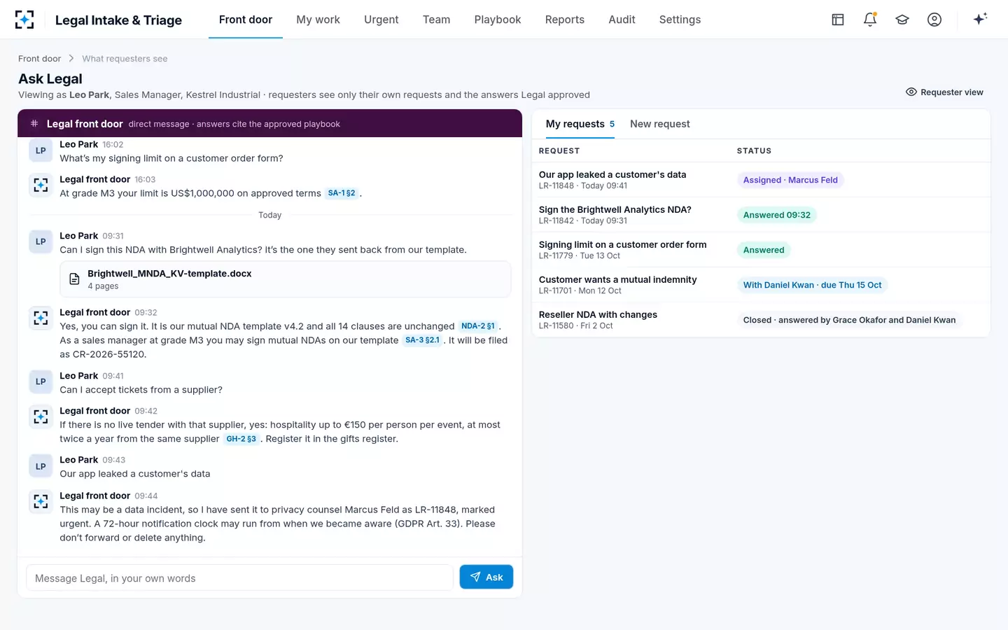 Legal Intake & Triage — What requesters see