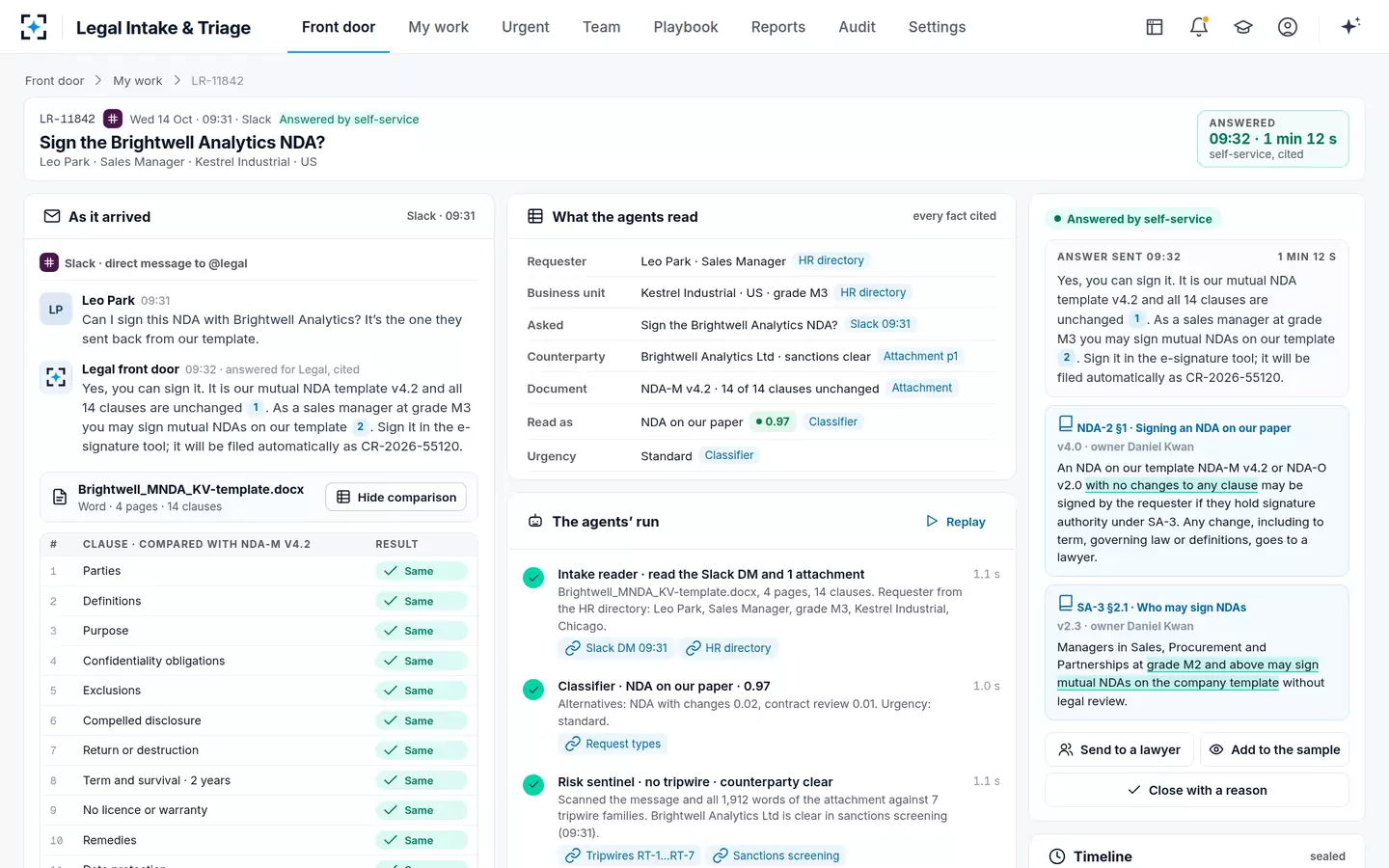 Legal Intake & Triage — A self-service answer, proven