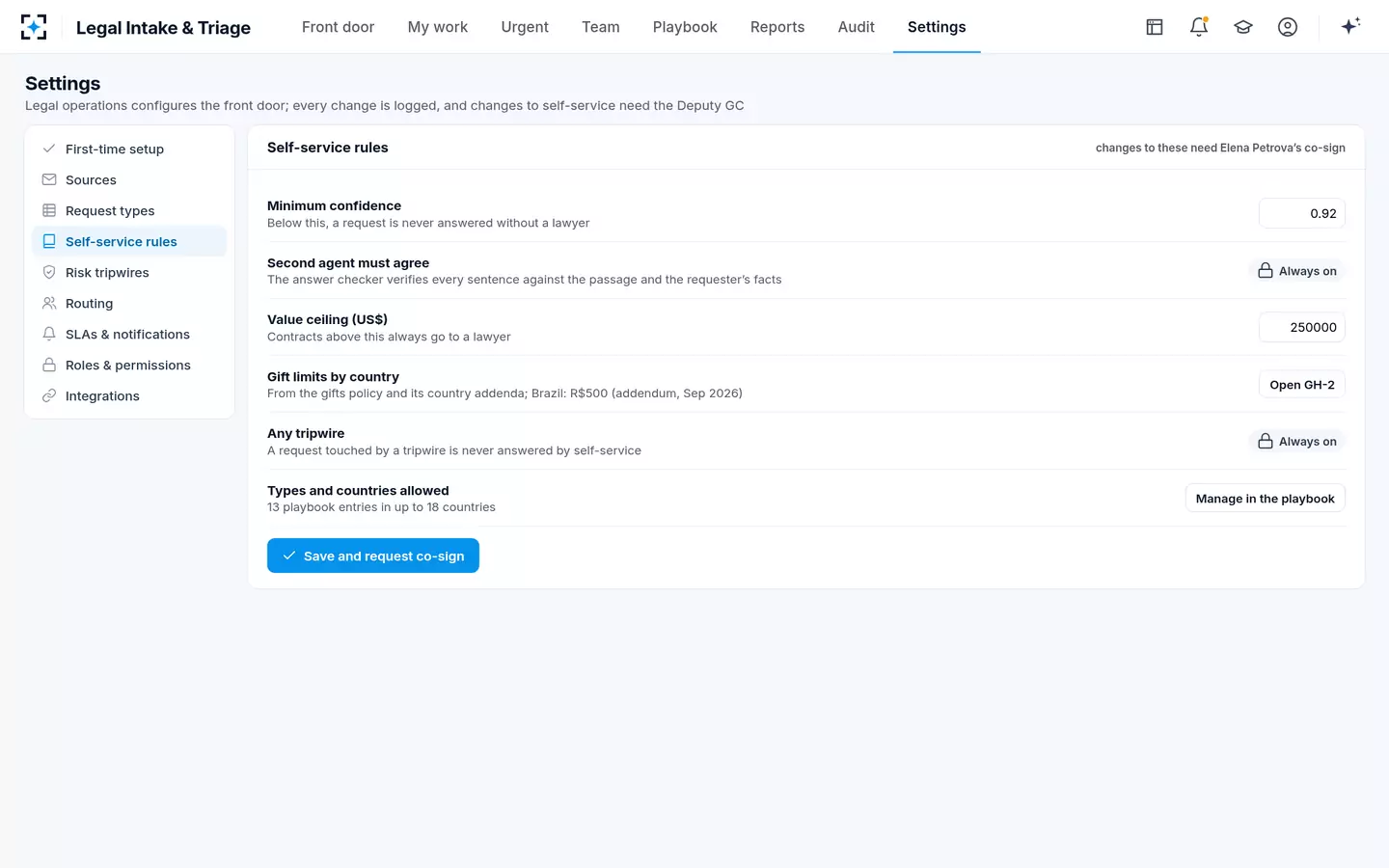 Legal Intake & Triage — Self-service rules