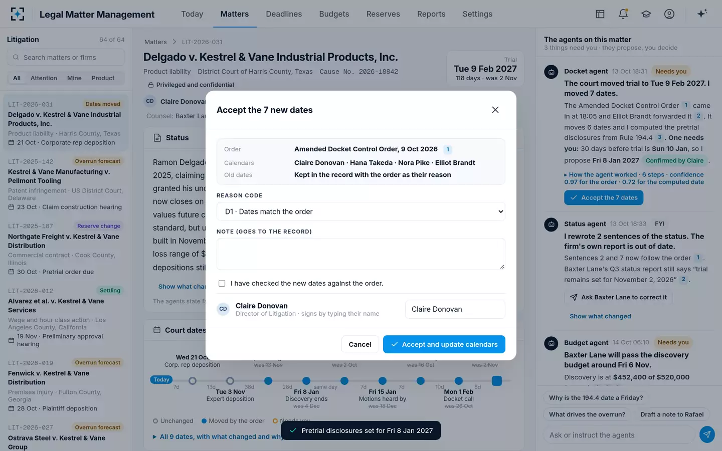 Legal Matter Management — Accept the new dates