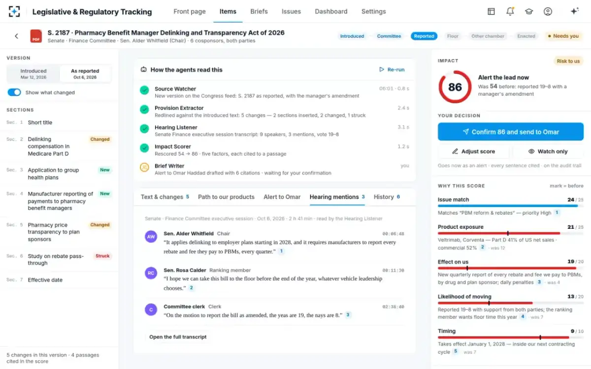 Legislative & Regulatory Tracking — Hearing mentions