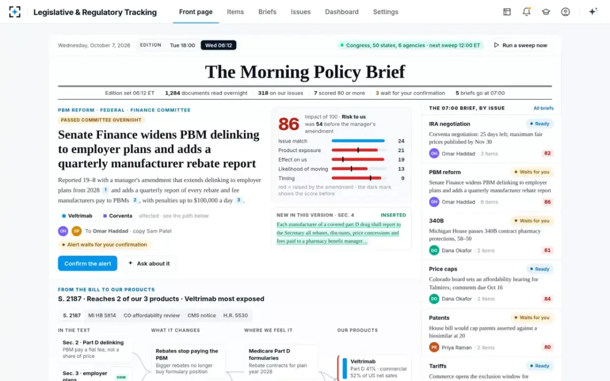 Legislative & Regulatory Tracking — The morning front page