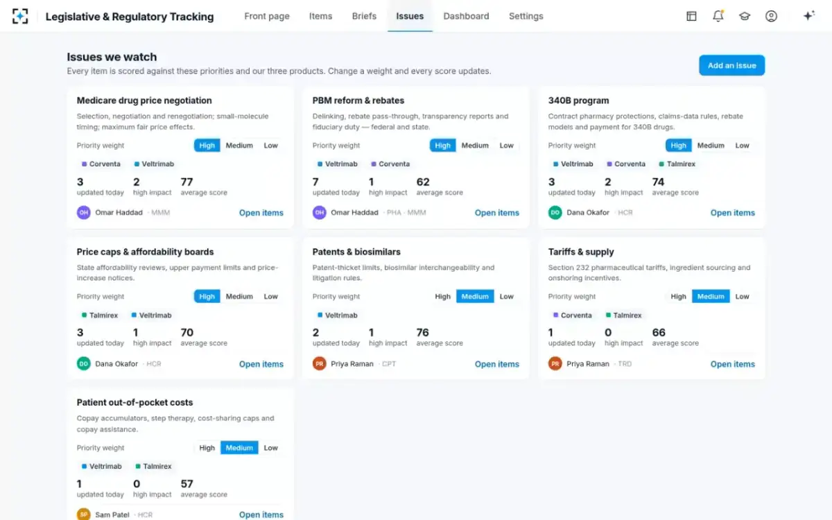 Legislative & Regulatory Tracking — Issues we watch