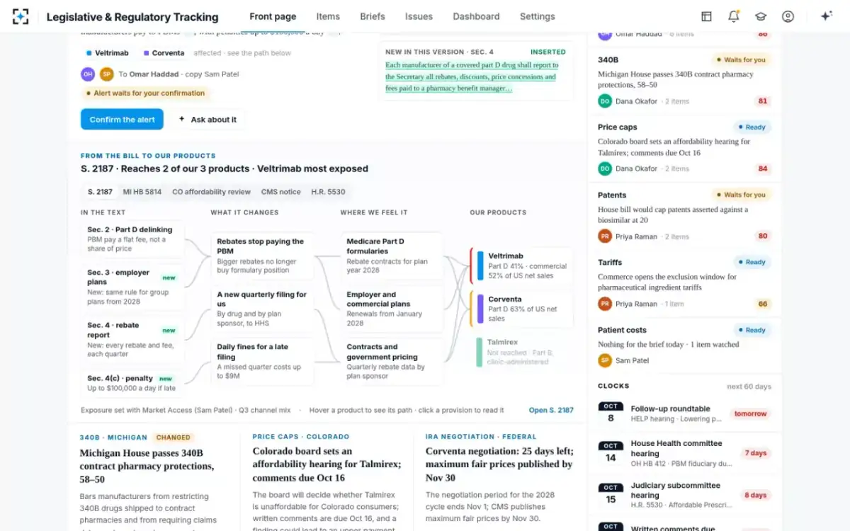 Legislative & Regulatory Tracking — From the bill to our products