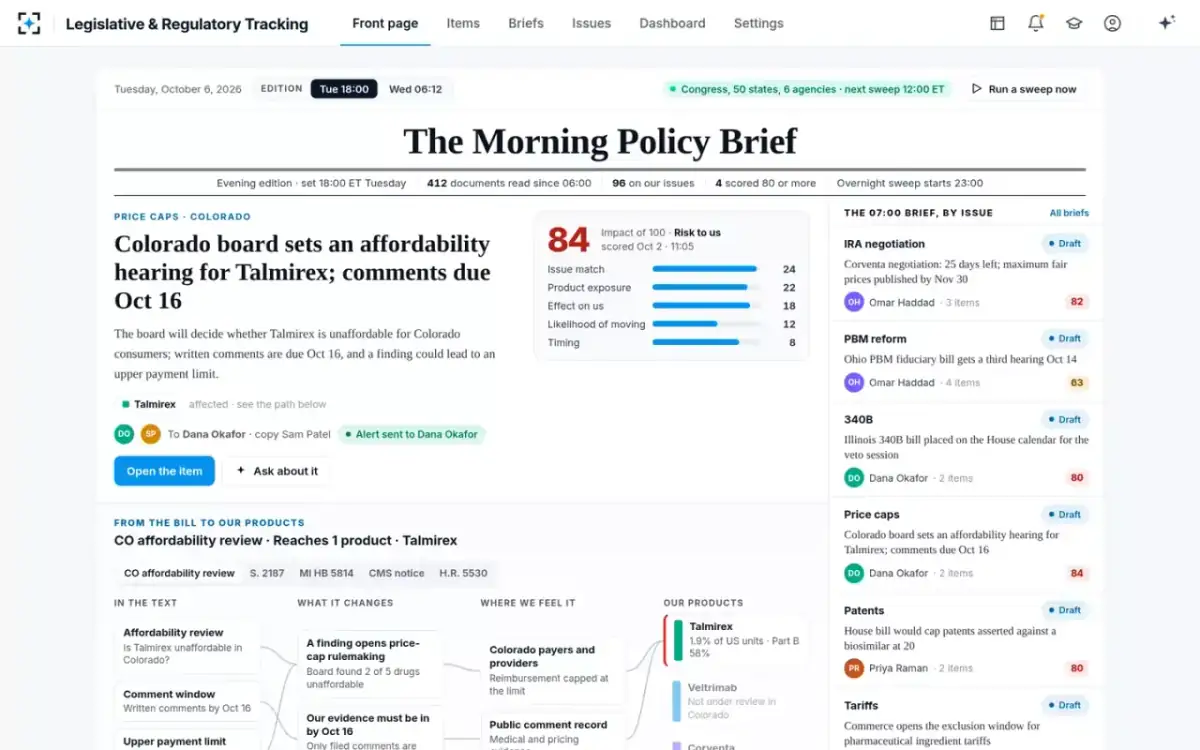 Legislative & Regulatory Tracking — The evening edition