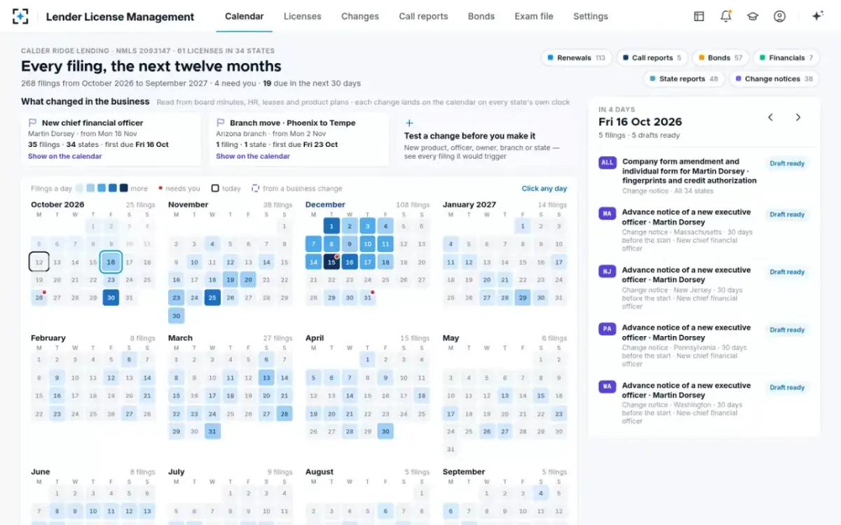 Lender License Management — The filing calendar