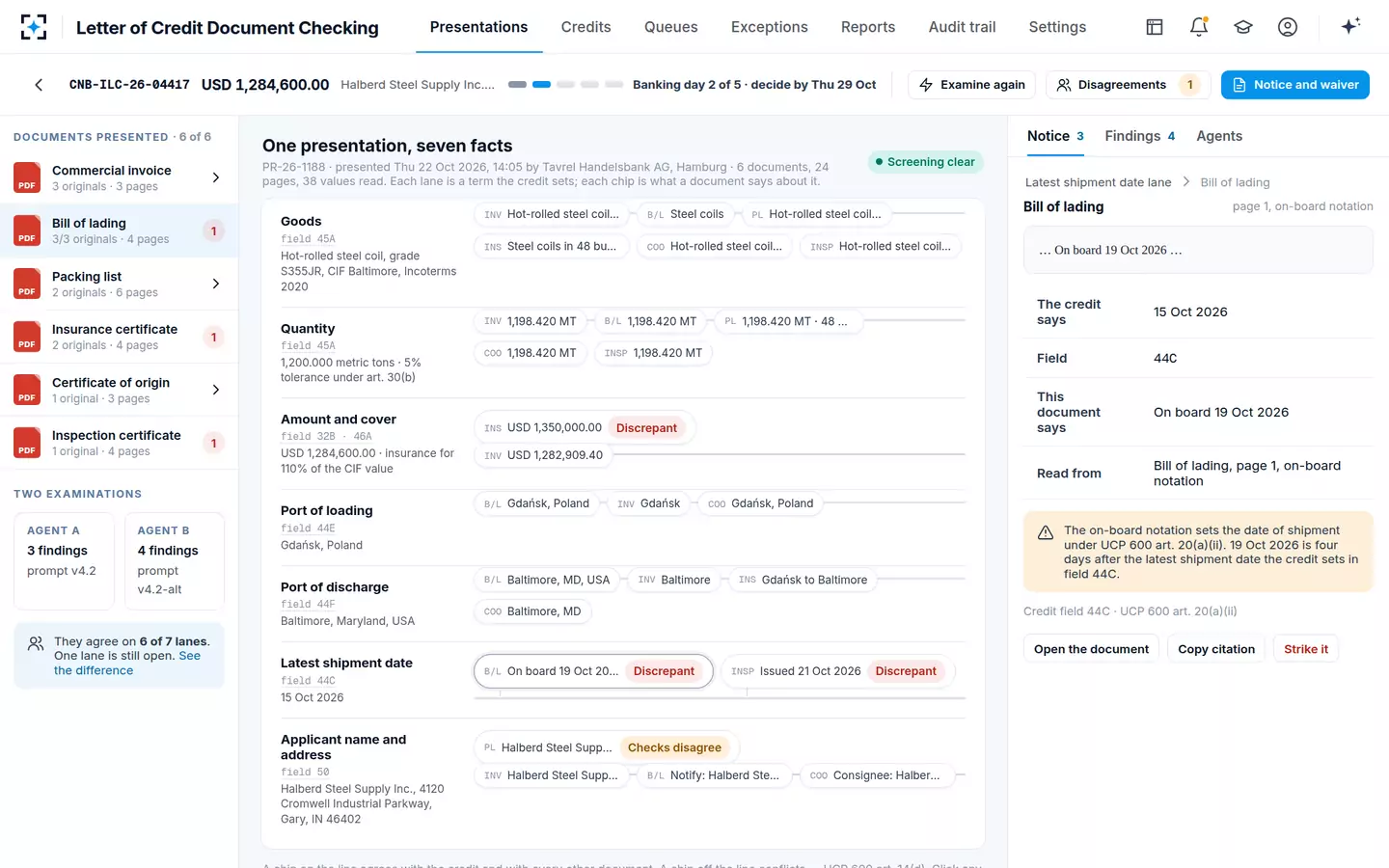 Letter of Credit Document Checking — Every value opens its source line