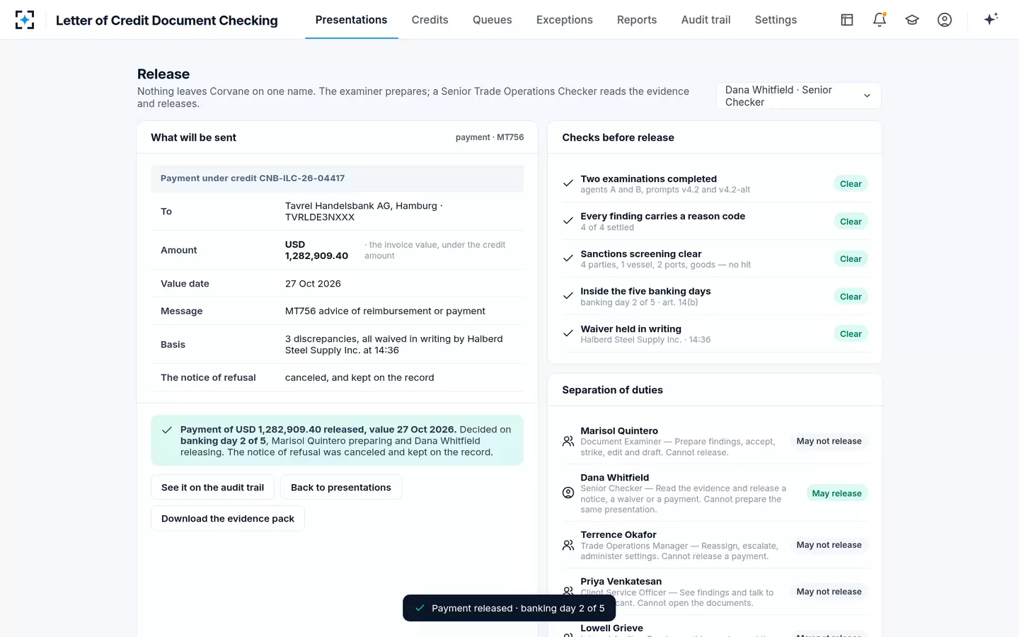 Letter of Credit Document Checking — Released on two names