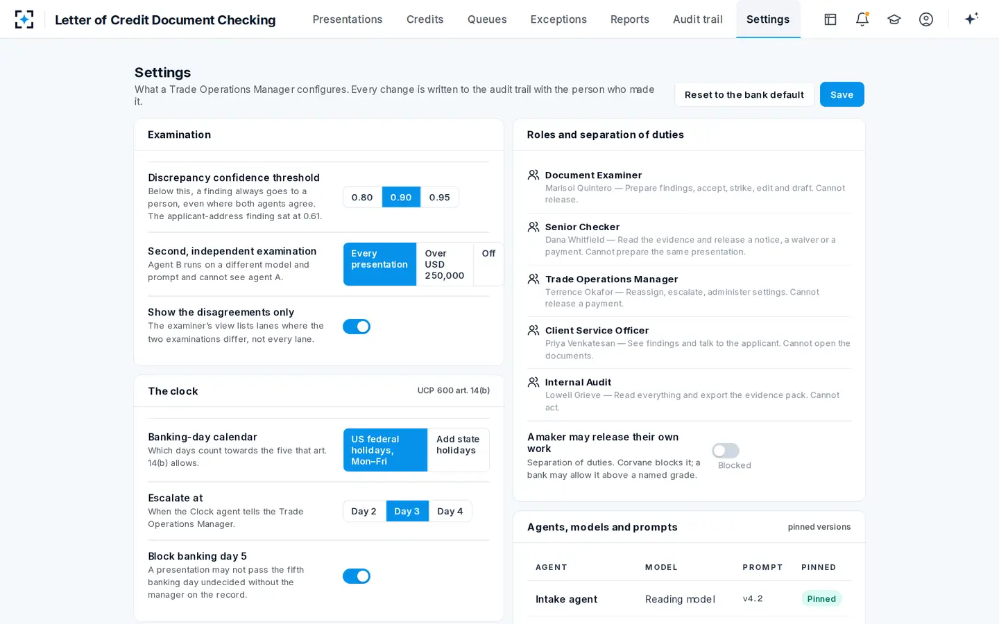 Letter of Credit Document Checking — The thresholds, the calendar and the versions