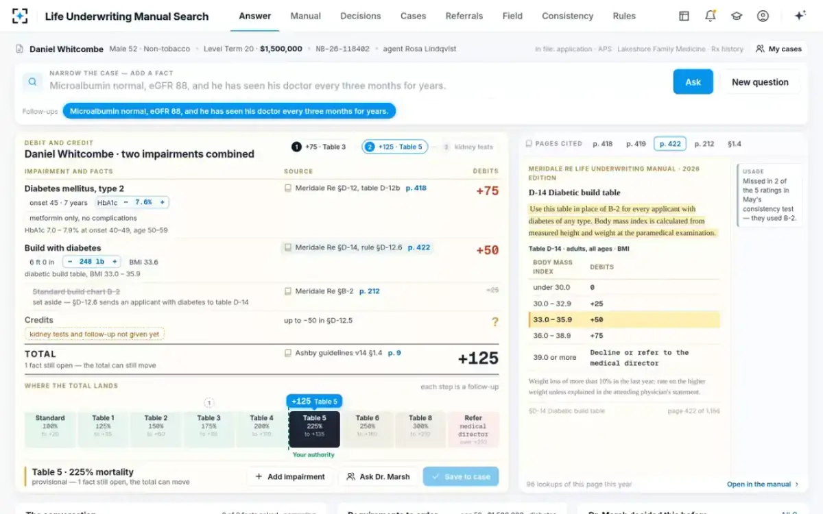 Life Underwriting Manual Search — Two impairments combined