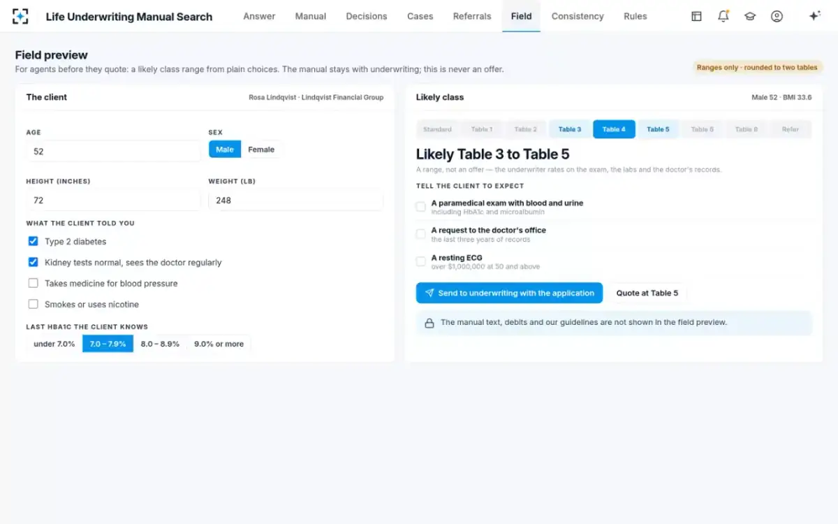 Life Underwriting Manual Search — Field preview