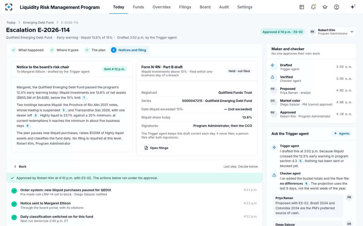 Liquidity Risk Management Program — Approved, notices and Form N-RN
