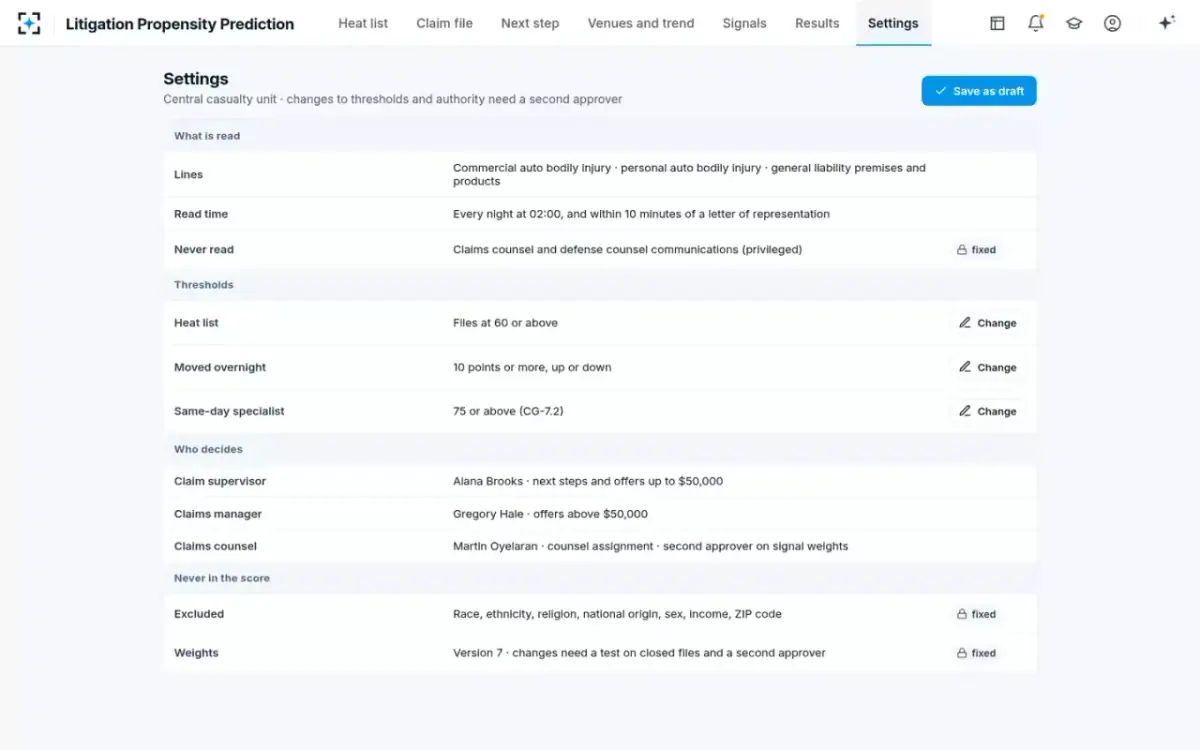 Litigation Propensity Prediction — Settings