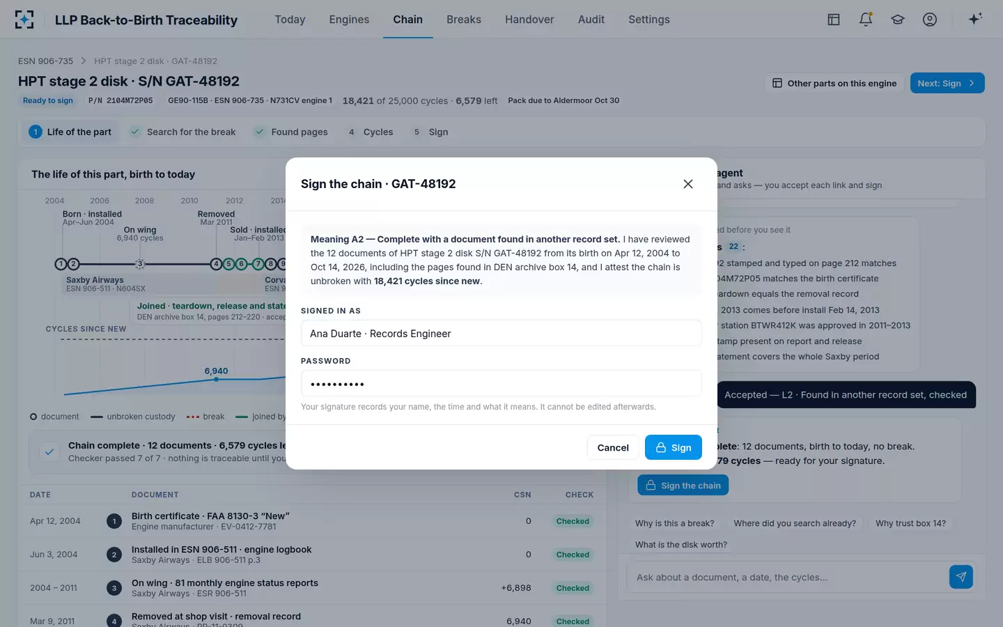 LLP Back-to-Birth Traceability — Sign with a meaning