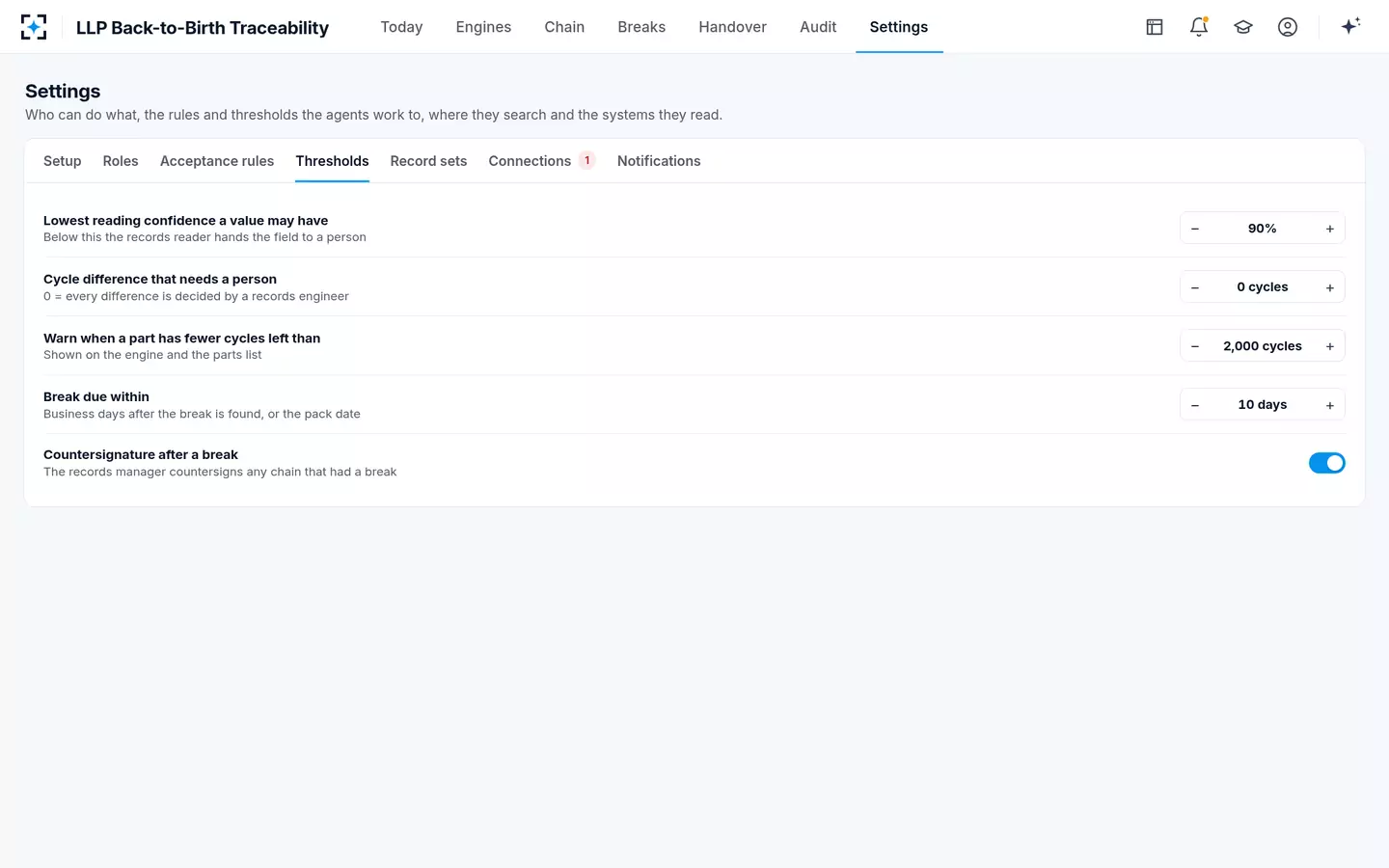 LLP Back-to-Birth Traceability — Thresholds