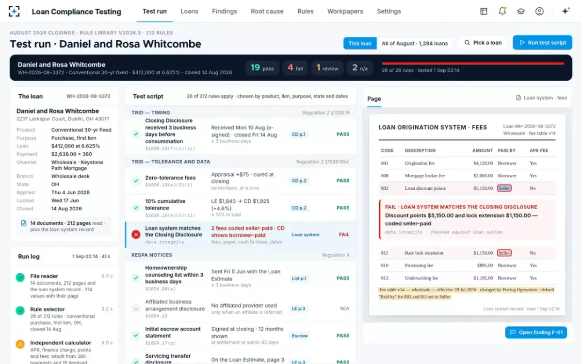 Loan Compliance Testing — Loan system against the disclosure