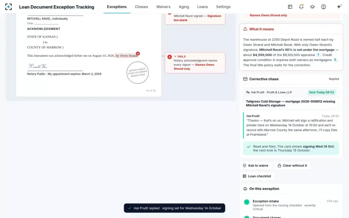 Loan Document Exception Tracking — The reply, read and filed