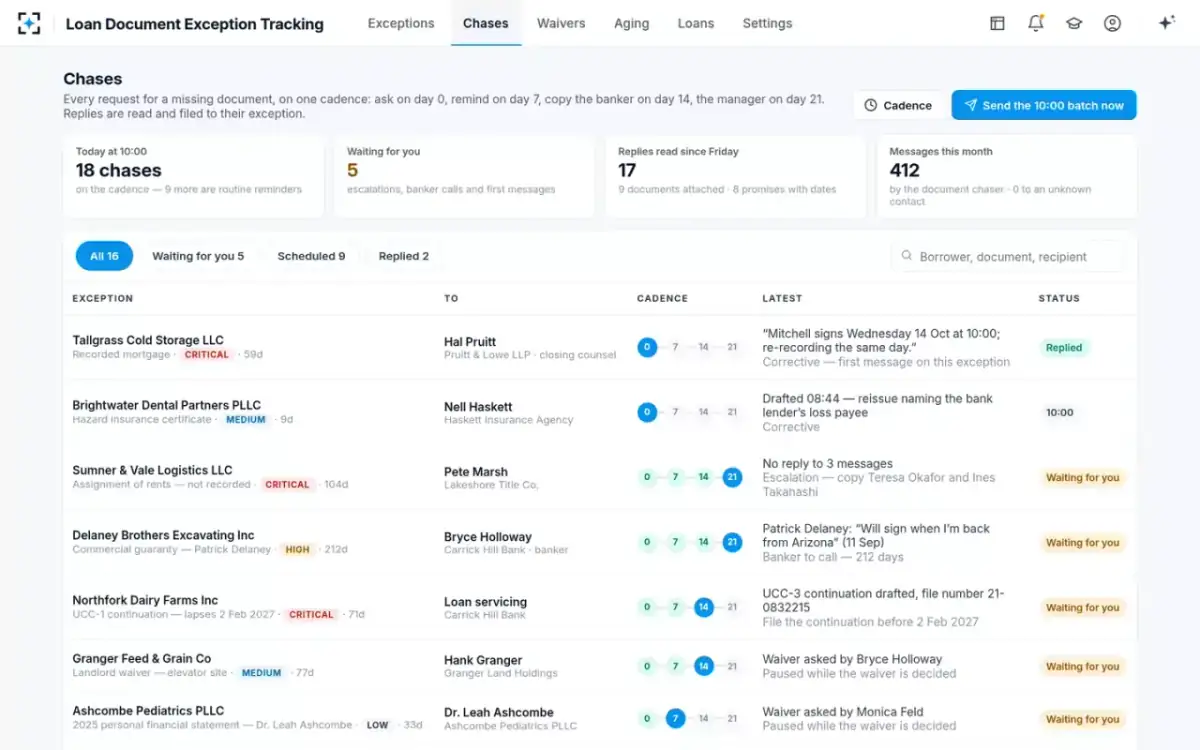 Loan Document Exception Tracking — Chases on a cadence