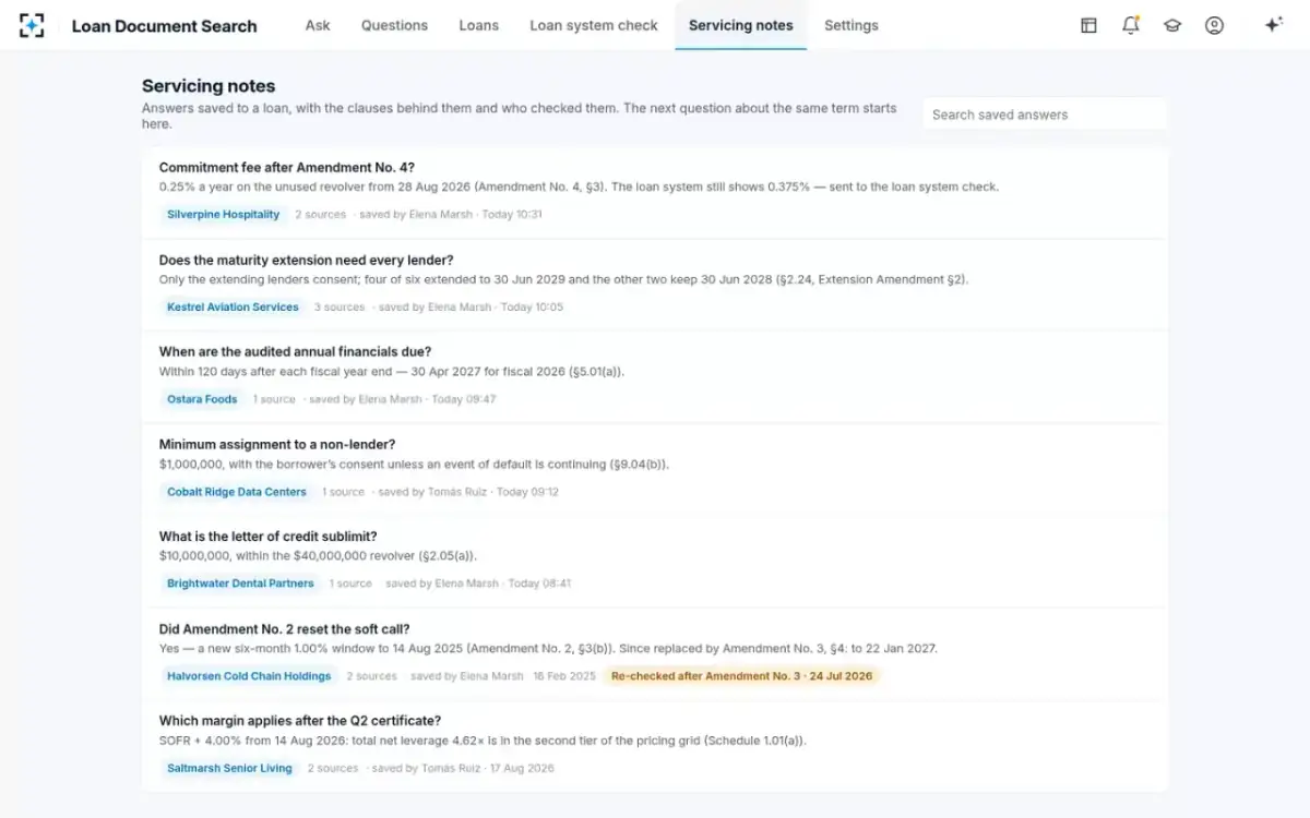 Loan Document Search — Servicing notes