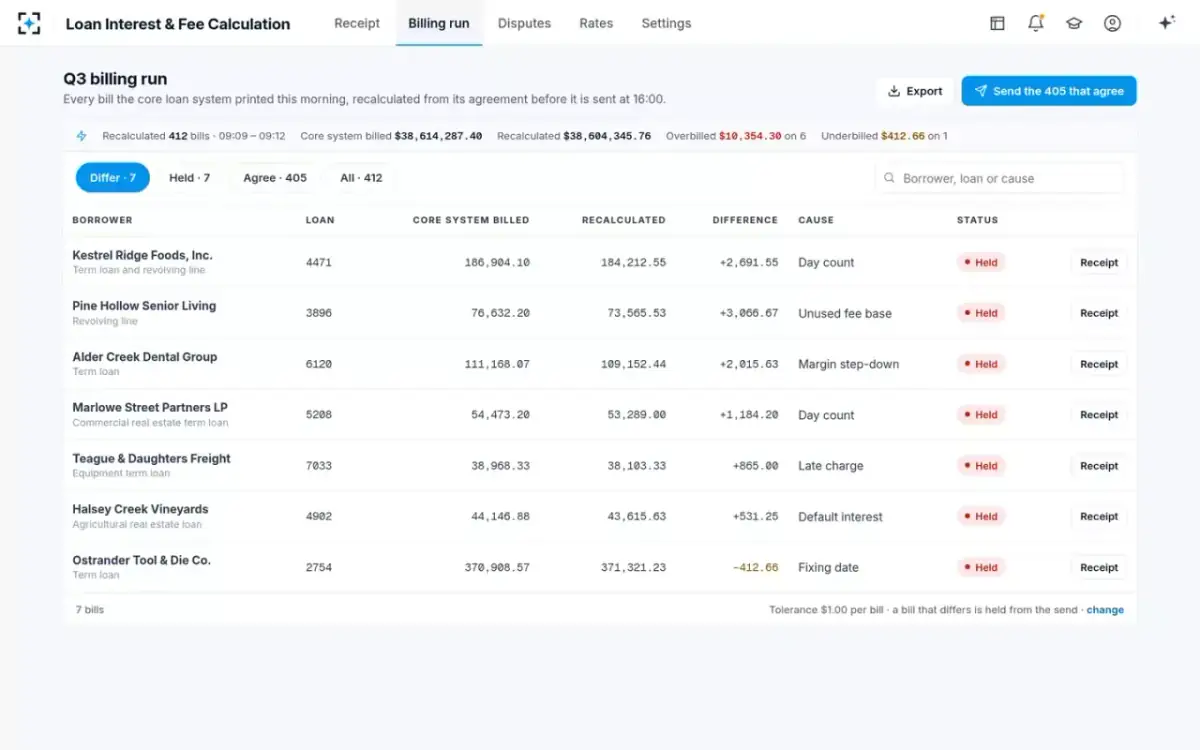 Loan Interest & Fee Calculation — The billing run
