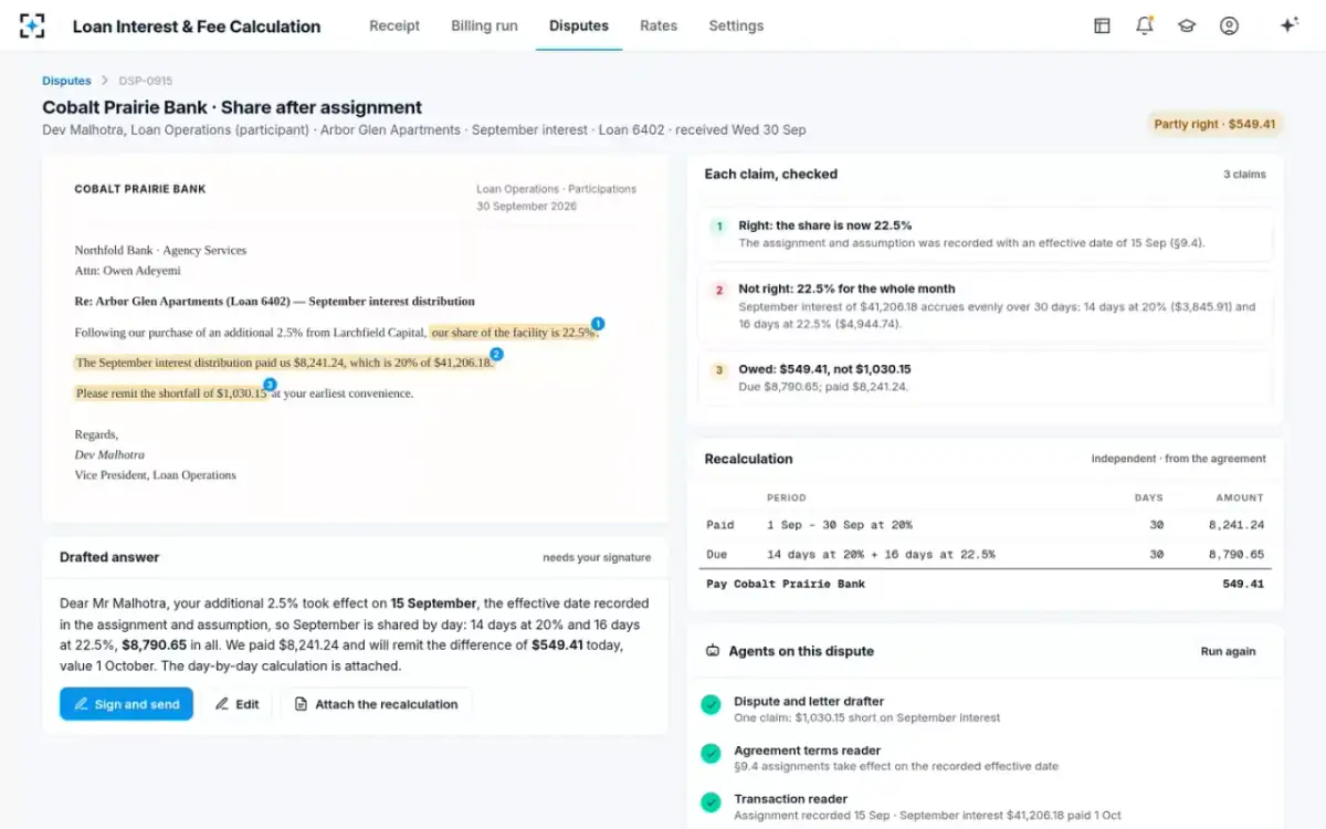 Loan Interest & Fee Calculation — A participant dispute