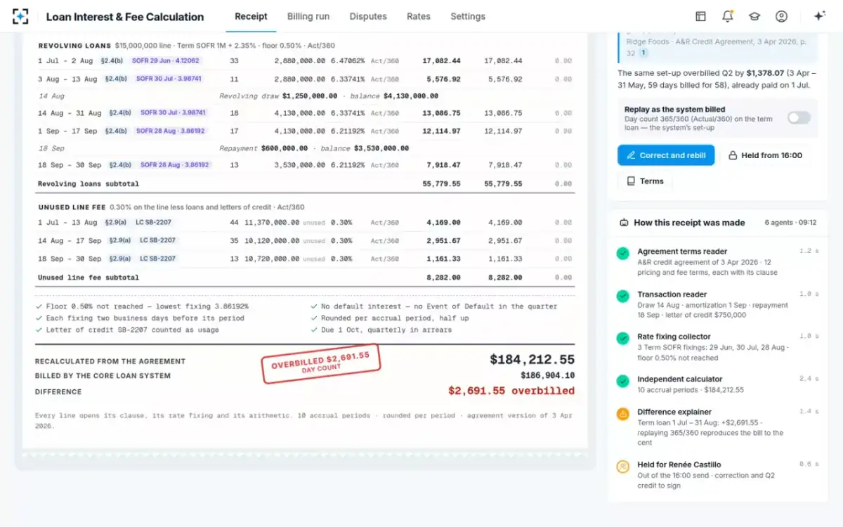 Loan Interest & Fee Calculation — The stamped total
