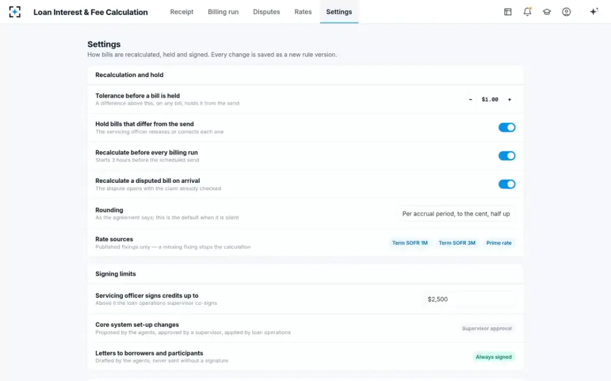 Loan Interest & Fee Calculation — Your servicing rules