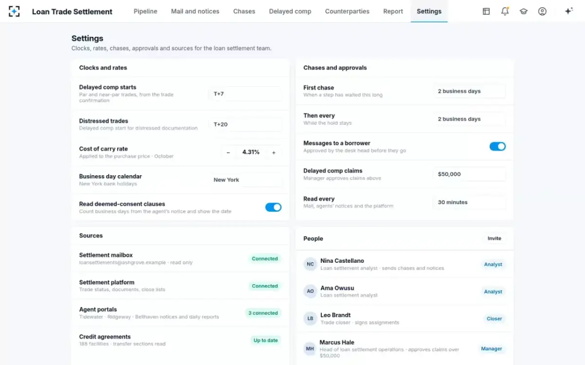Loan Trade Settlement — Settings