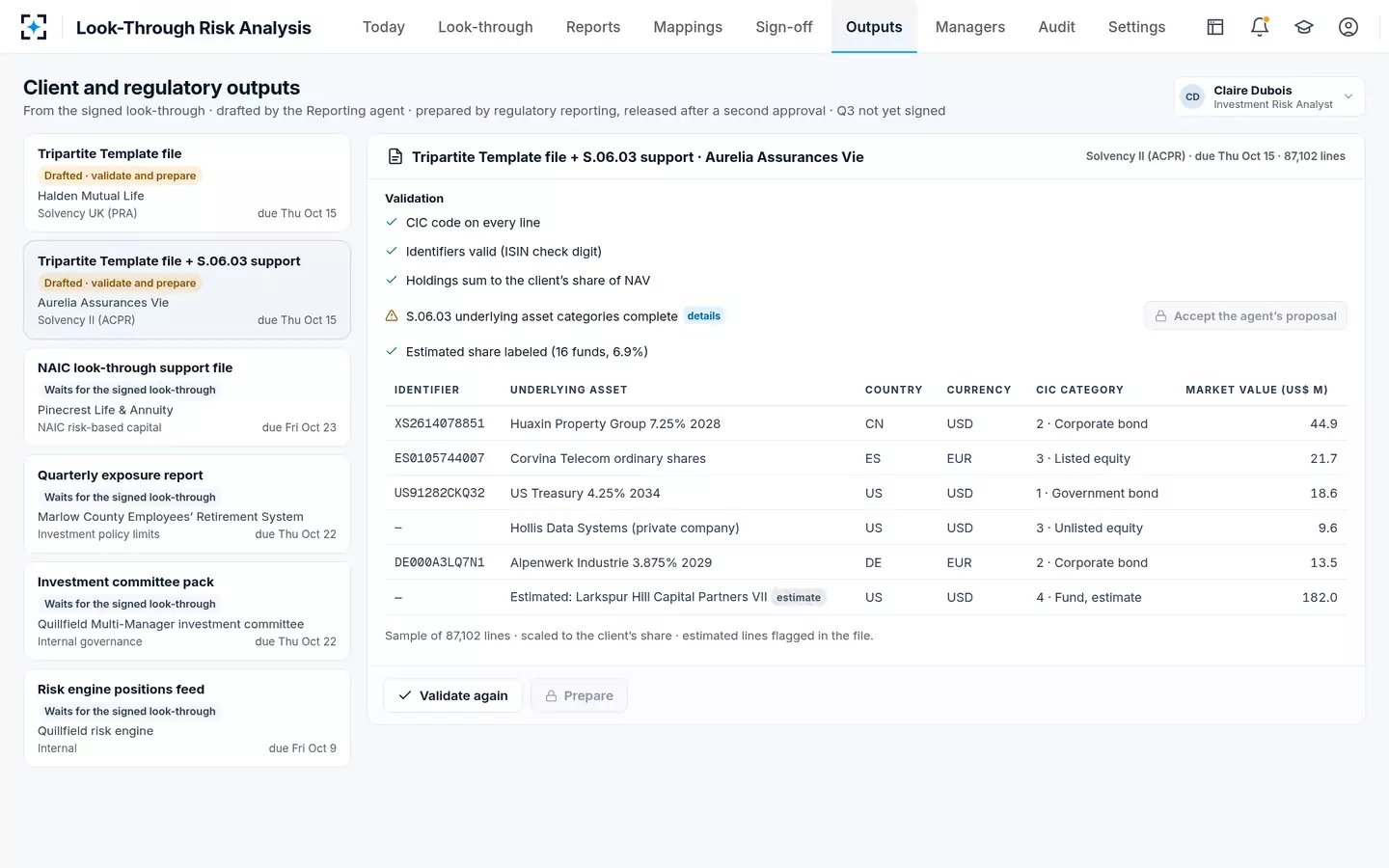 Look-Through Risk Analysis — Client and regulatory files
