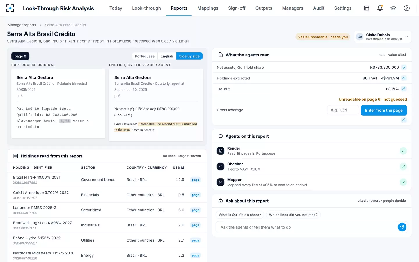 Look-Through Risk Analysis — A report in Portuguese