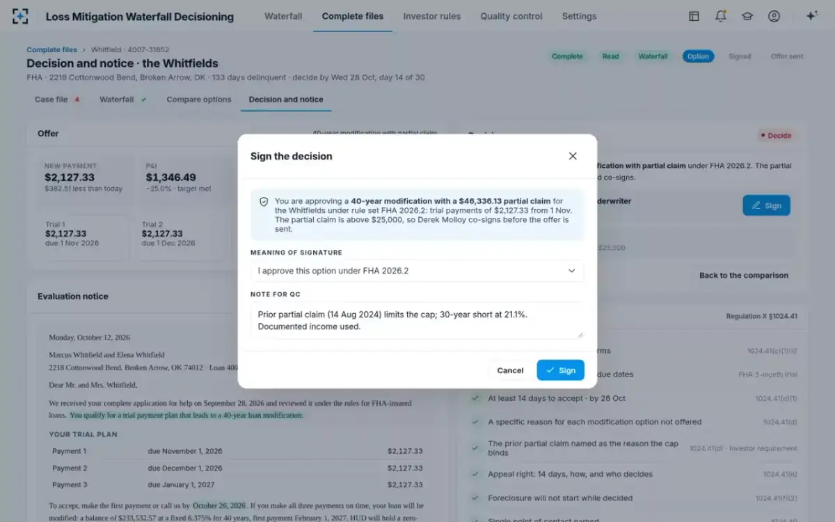 Loss Mitigation Waterfall Decisioning — Signing the decision