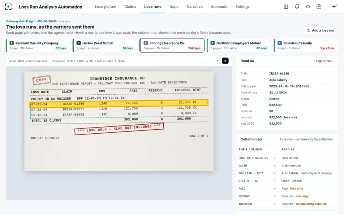 Loss Run Analysis Automation — A scanned, loss-only run
