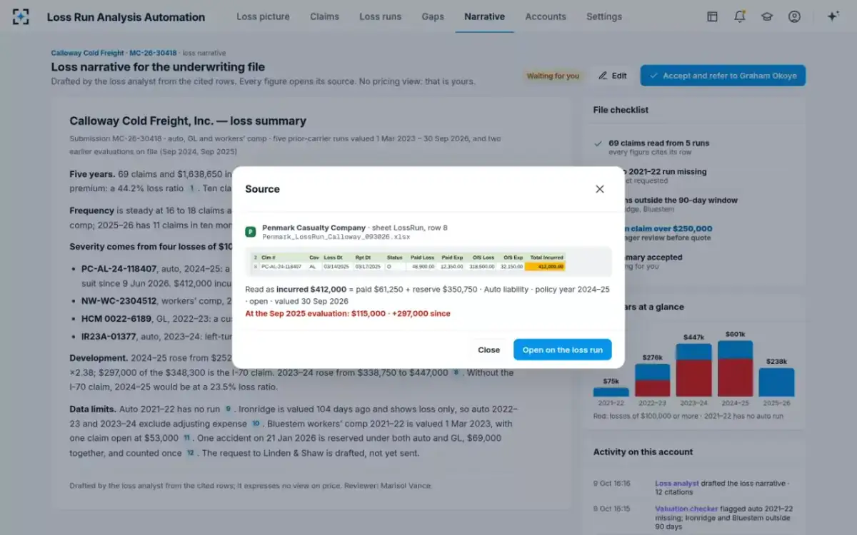 Loss Run Analysis Automation — A citation, opened