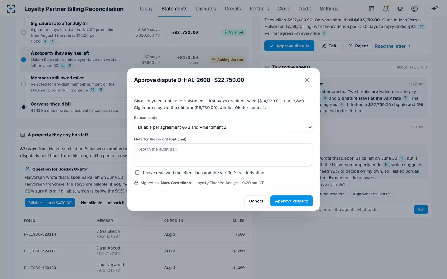 Loyalty Partner Billing Reconciliation — Approve the dispute