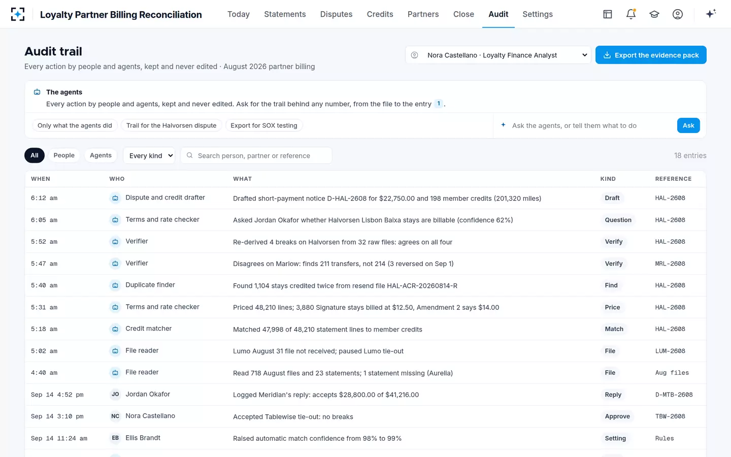 Loyalty Partner Billing Reconciliation — Audit trail