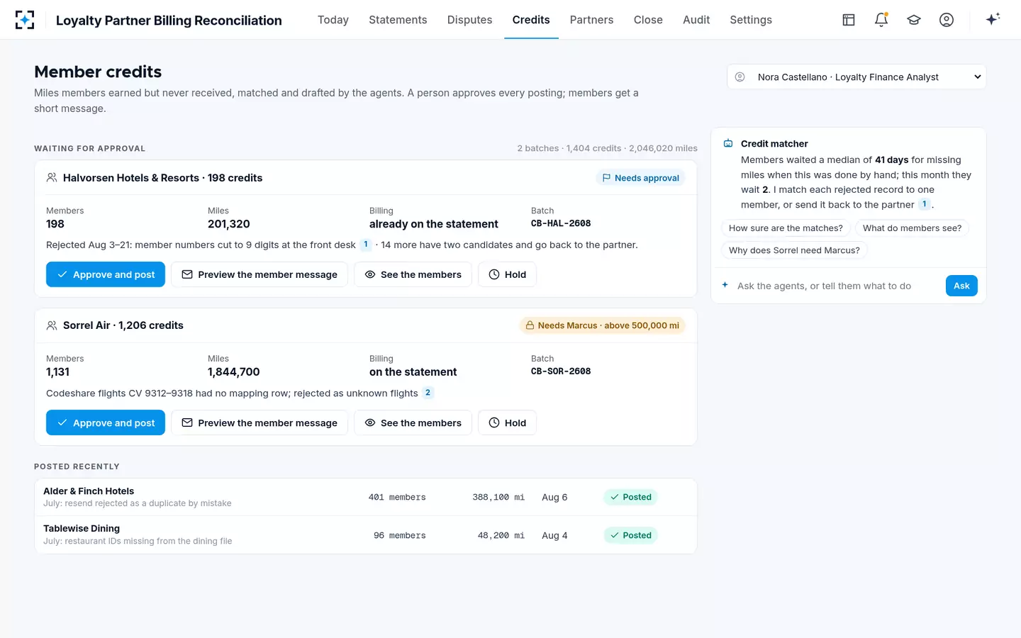Loyalty Partner Billing Reconciliation — Missing miles credits