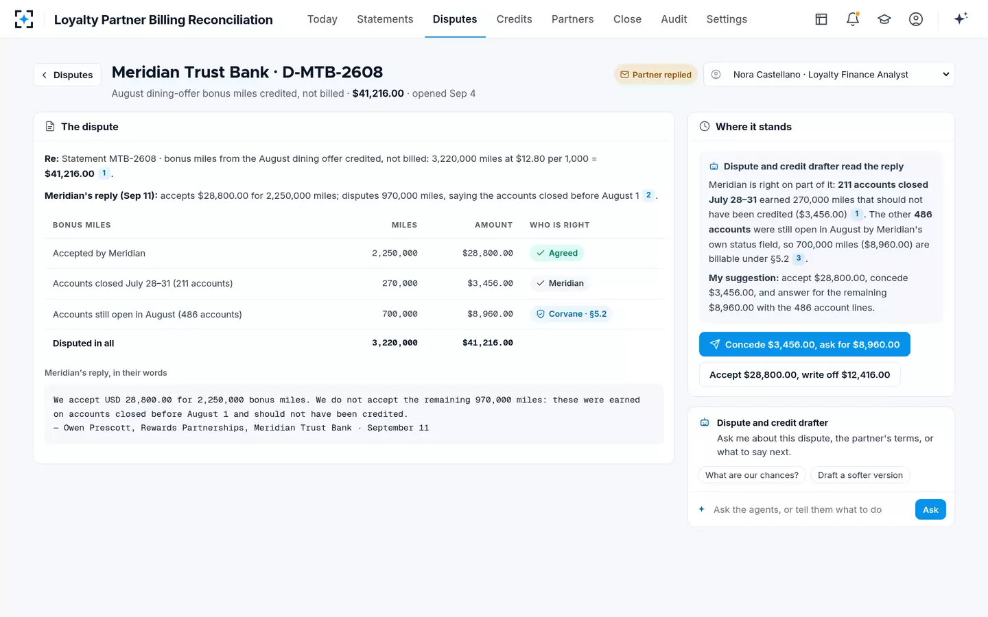 Loyalty Partner Billing Reconciliation — The partner's reply