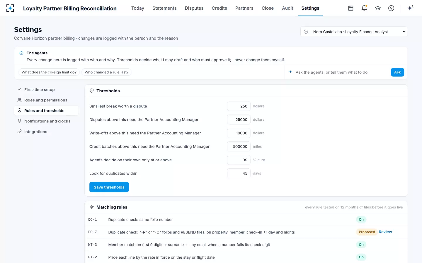 Loyalty Partner Billing Reconciliation — Rules and thresholds