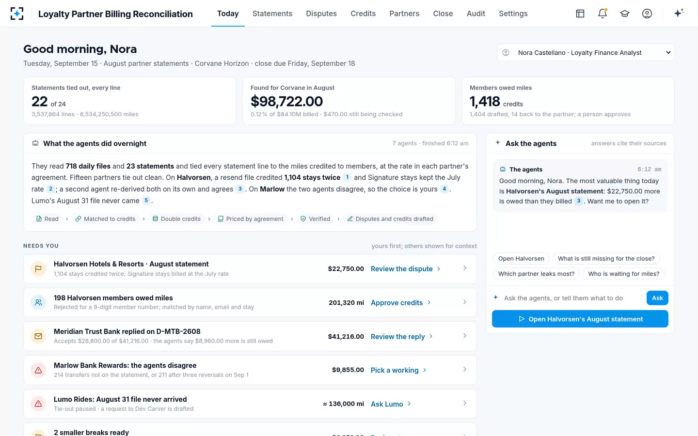 Loyalty Partner Billing Reconciliation — Today