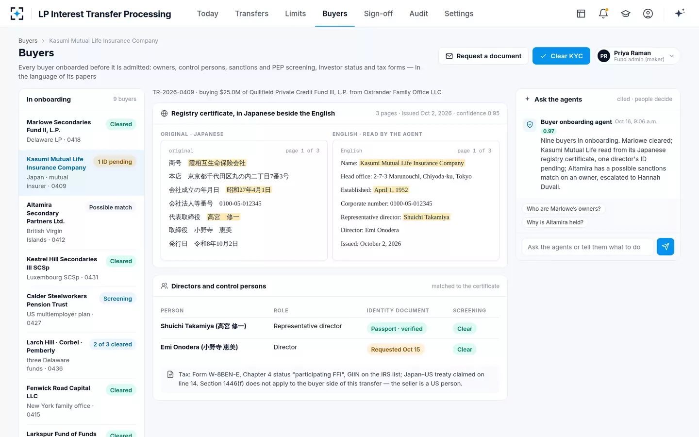LP Interest Transfer Processing — Buyer KYC