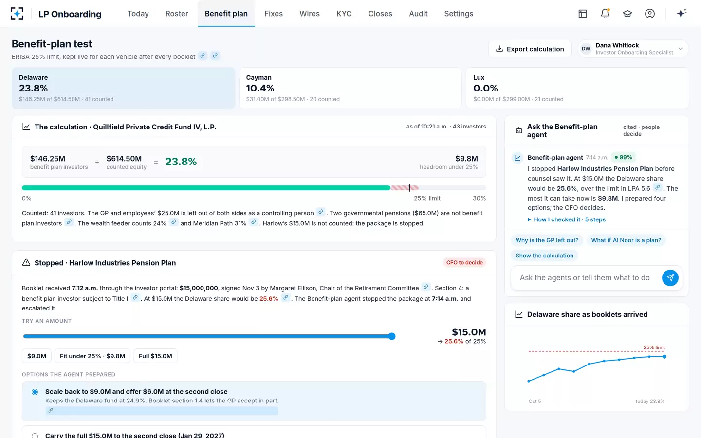 LP Onboarding — The benefit-plan test