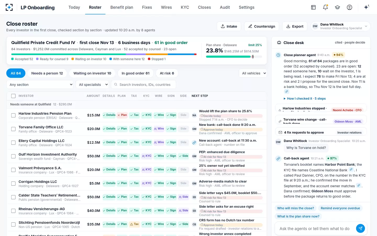 LP Onboarding — The close roster