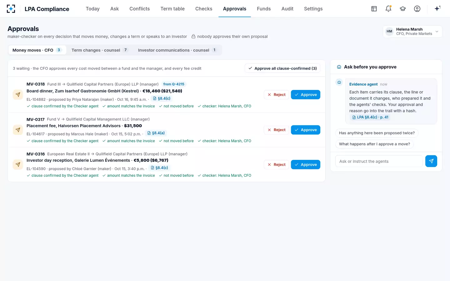 LPA Compliance — Maker-checker approvals