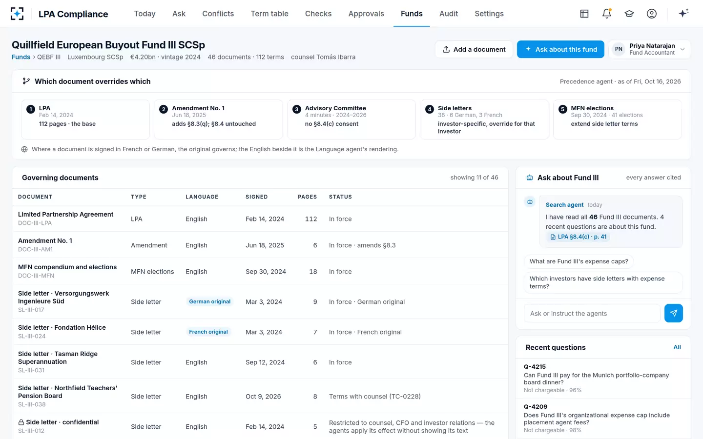 LPA Compliance — One fund's documents
