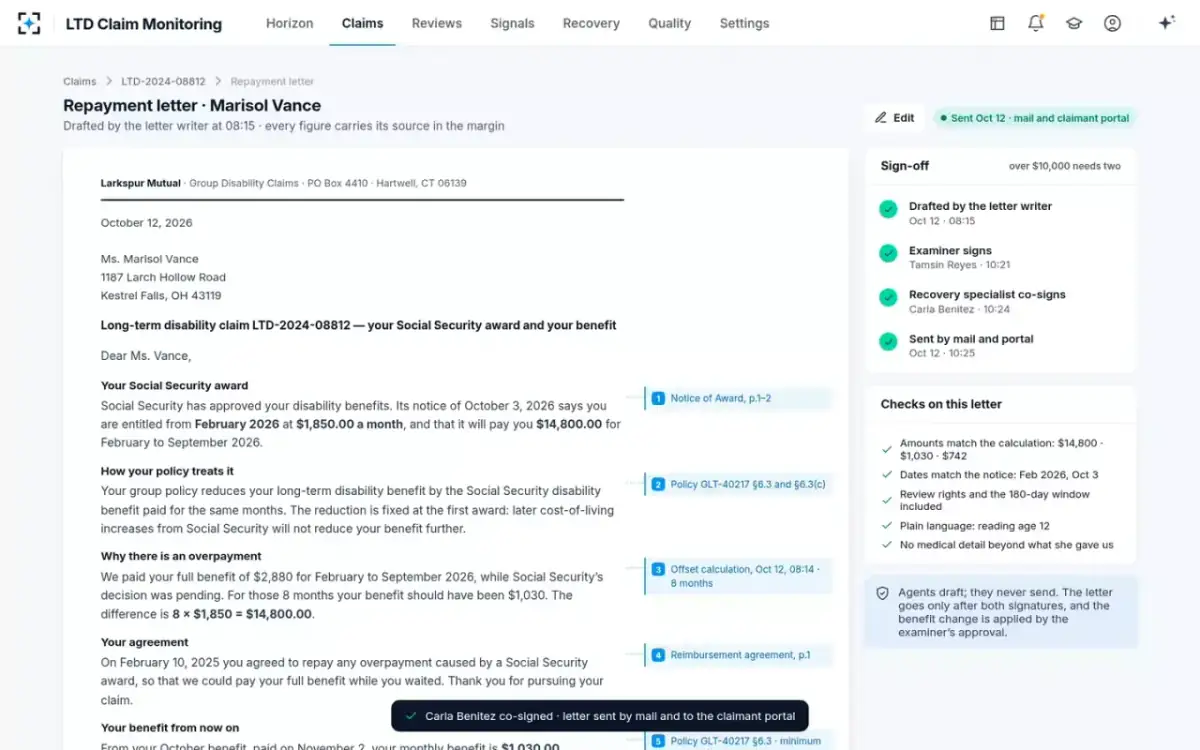 LTD Claim Monitoring — Co-signed and sent