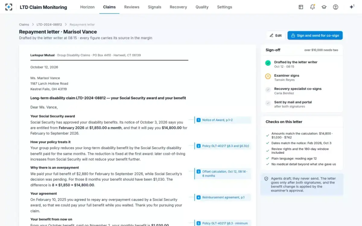 LTD Claim Monitoring — The repayment letter