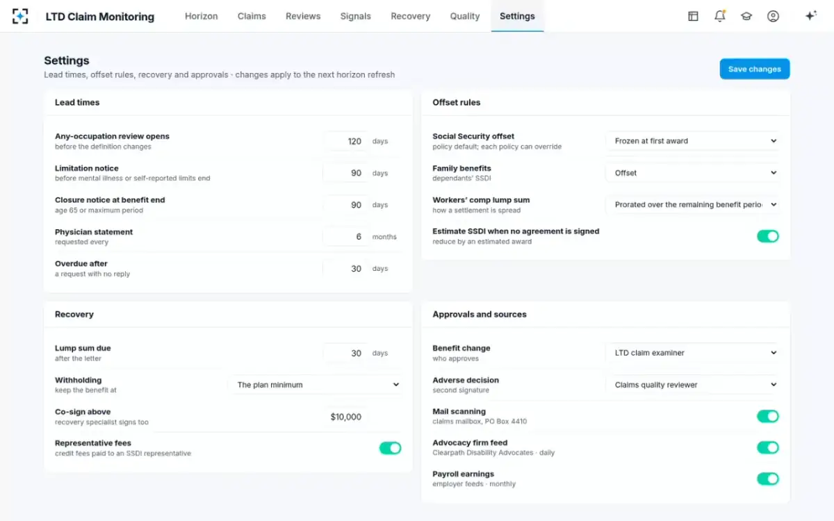 LTD Claim Monitoring — Settings